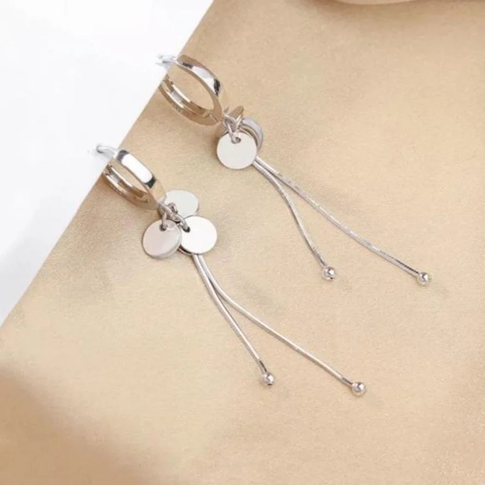 NEW 925 STERLING SILVER LONG TASSEL HOOP EARRINGS - Picture 2 of 5